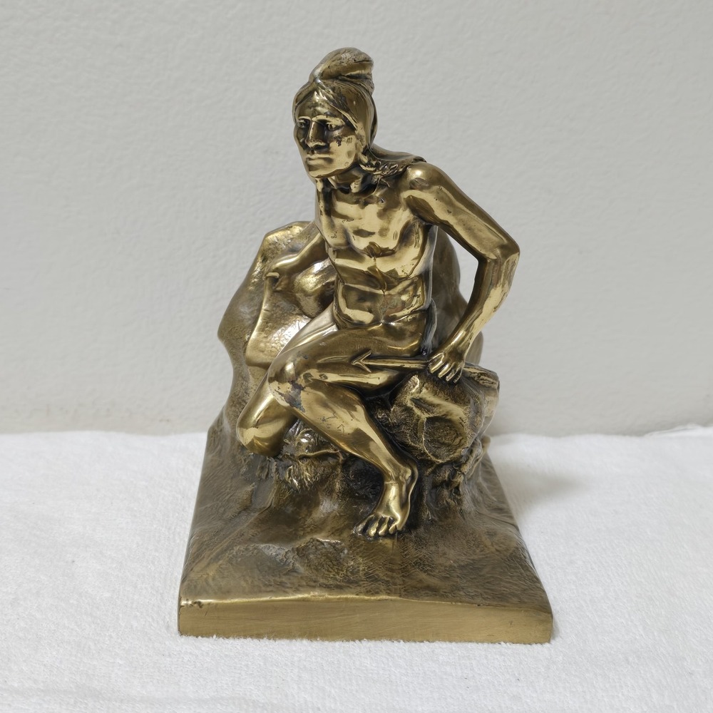 VTG Single Bronze Native American Indian Brave Scout Sculpture Bookend 1930's‎